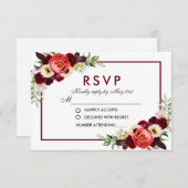 Burgundy Watercolor Floral Boho Wedding RSVP (Vorne/Hinten)