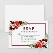 Burgundy Watercolor Floral Boho Wedding RSVP Karte (Vorne/Hinten)