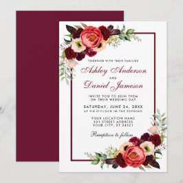 Burgundy Watercolor Floral Boho Wedite Einladung