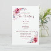 Burgundy Watercolor Floral Calligraphy Wedding Einladung (Stehend Vorderseite)