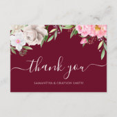 Burgundy Watercolor Floral Elegant Wedding Dankeskarte (Vorderseite)