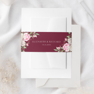 Burgundy Watercolor Floral Elegant Wedding Einladungsbanderole