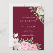 Burgundy Watercolor Floral Elegant Wedding Save The Date (Vorderseite)
