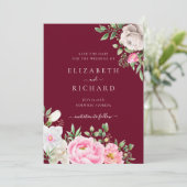 Burgundy Watercolor Floral Elegant Wedding Save The Date (Stehend Vorderseite)