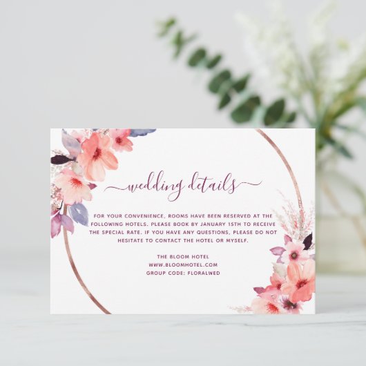 Burgundy Watercolor Floral Geometric Wedding Einladung (Stehend Vorderseite)