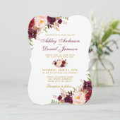 Burgundy Watercolor Floral Gold Bracket Wedding Einladung (Stehend Vorderseite)