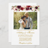 Burgundy Watercolor Floral Gold Foto Hochzeit Einladung (Vorne/Hinten)