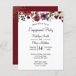 Burgundy Watercolor Floral Gold Verlobung Einladung