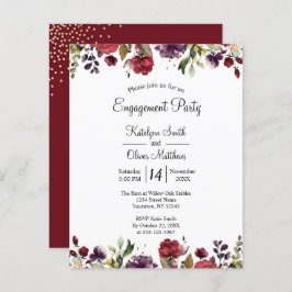 Burgundy Watercolor Floral Gold Verlobung Einladung