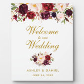 Burgundy Watercolor Floral Gold Wedding Fotoplatte (Vorderseite)
