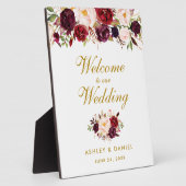 Burgundy Watercolor Floral Gold Wedding Fotoplatte (Seite)