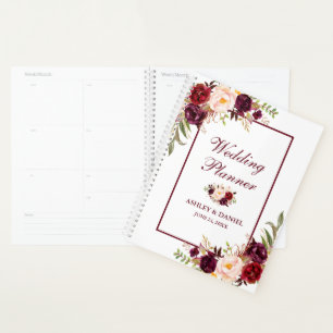 Burgundy Watercolor Floral Gold Wedding Planer