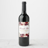 Burgundy Watercolor Floral Gold Wedding Weinetikett (Vorderseite)
