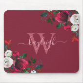 Burgundy Watercolor Floral Mousepad (Vorne)