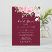 Burgundy Watercolor Floral Peony Brautparty Einladung (Stehend Vorderseite)