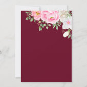 Burgundy Watercolor Floral Peony Brautparty Einladung (Rückseite)