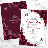 Burgundy Watercolor Floral Quinceanera Einladung
