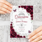Burgundy Watercolor Floral Quinceanera Einladung