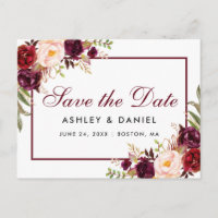 Burgundy Watercolor Floral Save the Date