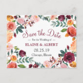 Burgundy Watercolor Floral Save the Date Postkarte (Vorderseite)