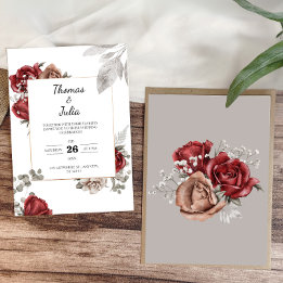 Burgundy Watercolor Floral Simple Wedding Einladung