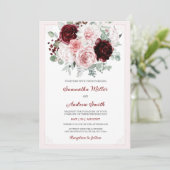 Burgundy Watercolor Floral Wedding Einladung (Stehend Vorderseite)