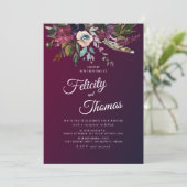 Burgundy Watercolor Floral Wedding Einladung (Stehend Vorderseite)
