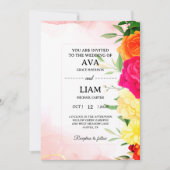 Burgundy Watercolor Floral Wedding Invitation Einladung (Vorderseite)