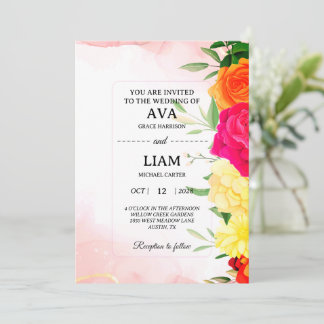 Burgundy Watercolor Floral Wedding Invitation Einladung
