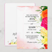 Burgundy Watercolor Floral Wedding Invitation Einladung (Vorne/Hinten)