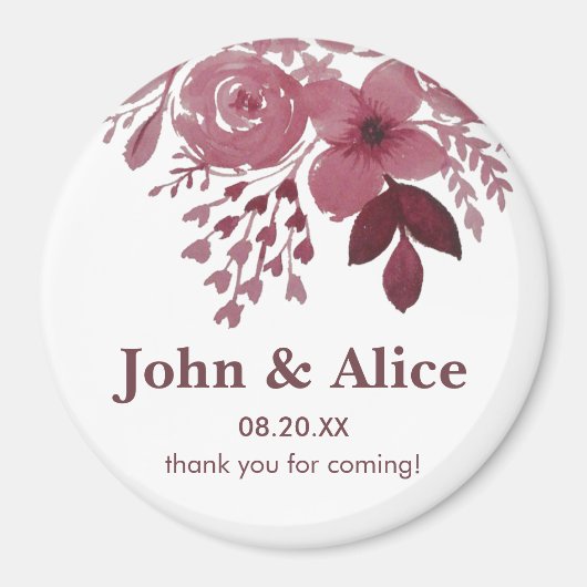 Burgundy Watercolor Floral Wedding Magnet (Vorne)