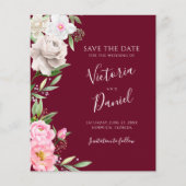 Burgundy Watercolor Floral Wedding rettet das Datu (Vorderseite)
