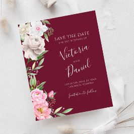 Burgundy Watercolor Floral Wedding rettet das Datu