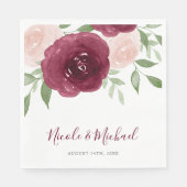 Burgundy Watercolor Floral Wedding Serviette (Vorderseite)