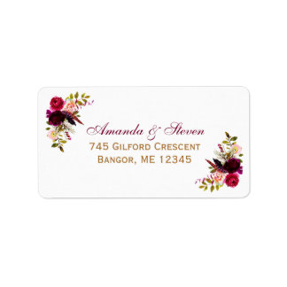 Burgundy Watercolor Florals - Adressetikett 2
