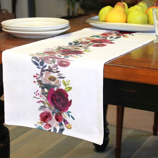 Burgundy Watercolor Florals Kurzer Tischläufer