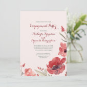 Burgundy Watercolor Florals Niedliche Engagement P Einladung (Stehend Vorderseite)