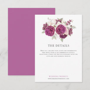 Burgundy Watercolor Florals Wedding Details Begleitkarte