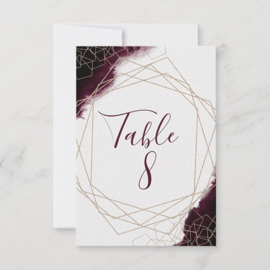 Burgundy Watercolor Gerahmte Hochzeiten Tischnumme Einladung (Vorderseite)