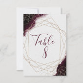 Burgundy Watercolor Gerahmte Hochzeiten Tischnumme Einladung (Rückseite)