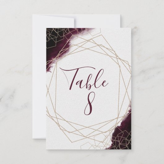 Burgundy Watercolor Gerahmte Hochzeiten Tischnumme Einladung (Rückseite)