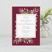 Burgundy Watercolor Greenerenerity Foliage Wedding Einladung (Stehend Vorderseite)