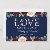 Burgundy Watercolor Liebe Blau Save the Date (Vorderseite)