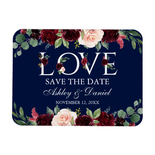 Burgundy Watercolor Liebe Blau Save the Date Magnet (Horizontal)