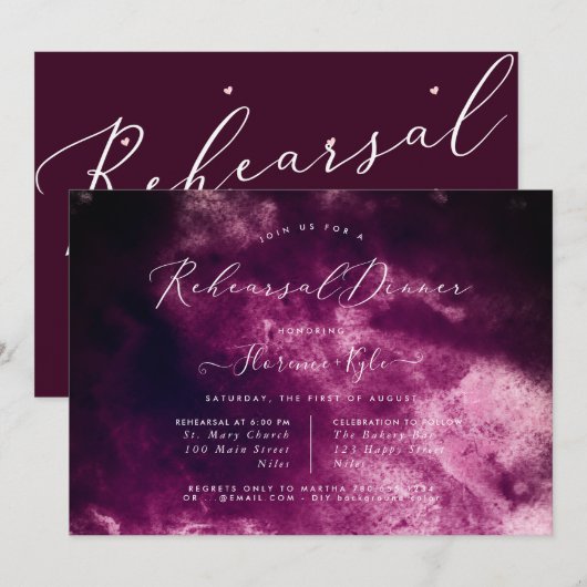 Burgundy Watercolor Luxe Script Probe Dinner Einladung (Vorne/Hinten)