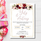 Burgundy watercolor modern flowers invitation einladung