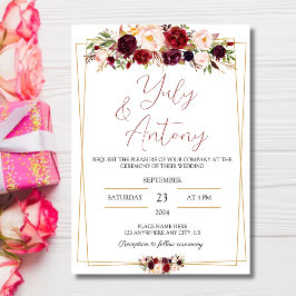 Burgundy watercolor modern flowers  invitation  einladung