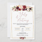 Burgundy watercolor modern flowers invitation einladung (Vorderseite)
