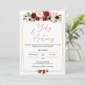Burgundy watercolor modern flowers invitation einladung (Stehend Vorderseite)