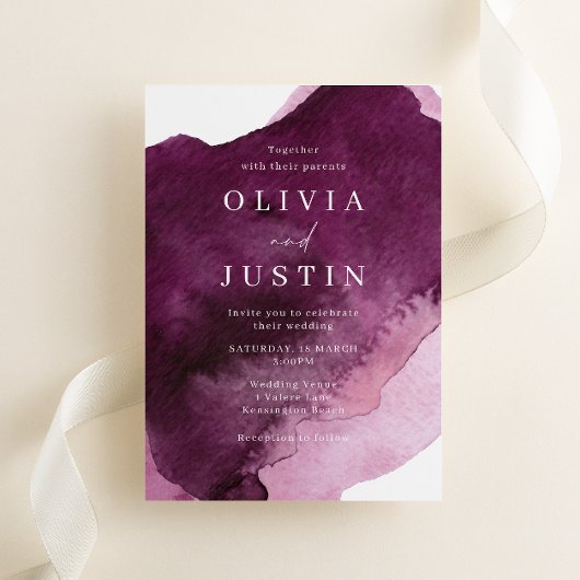 Burgundy Watercolor Moderne Hochzeit Einladung